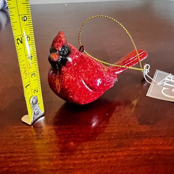 Gallerie II Red Ceramic Cardinal Bird holiday Ornament Gold Hanging Loop - Picture 6 of 7